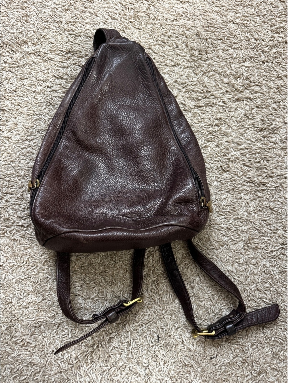 Vintage Libaire USA Brown Pebbled Leather Triangle Backpack Purse